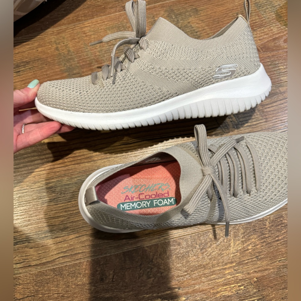 Skechers Women's Beige Knit Slip-On Athletic Sneakers
